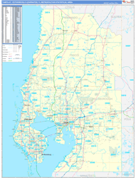 Tampa-St Petersburg-Clearwater Metro Area Wall Map Basic Style 2024